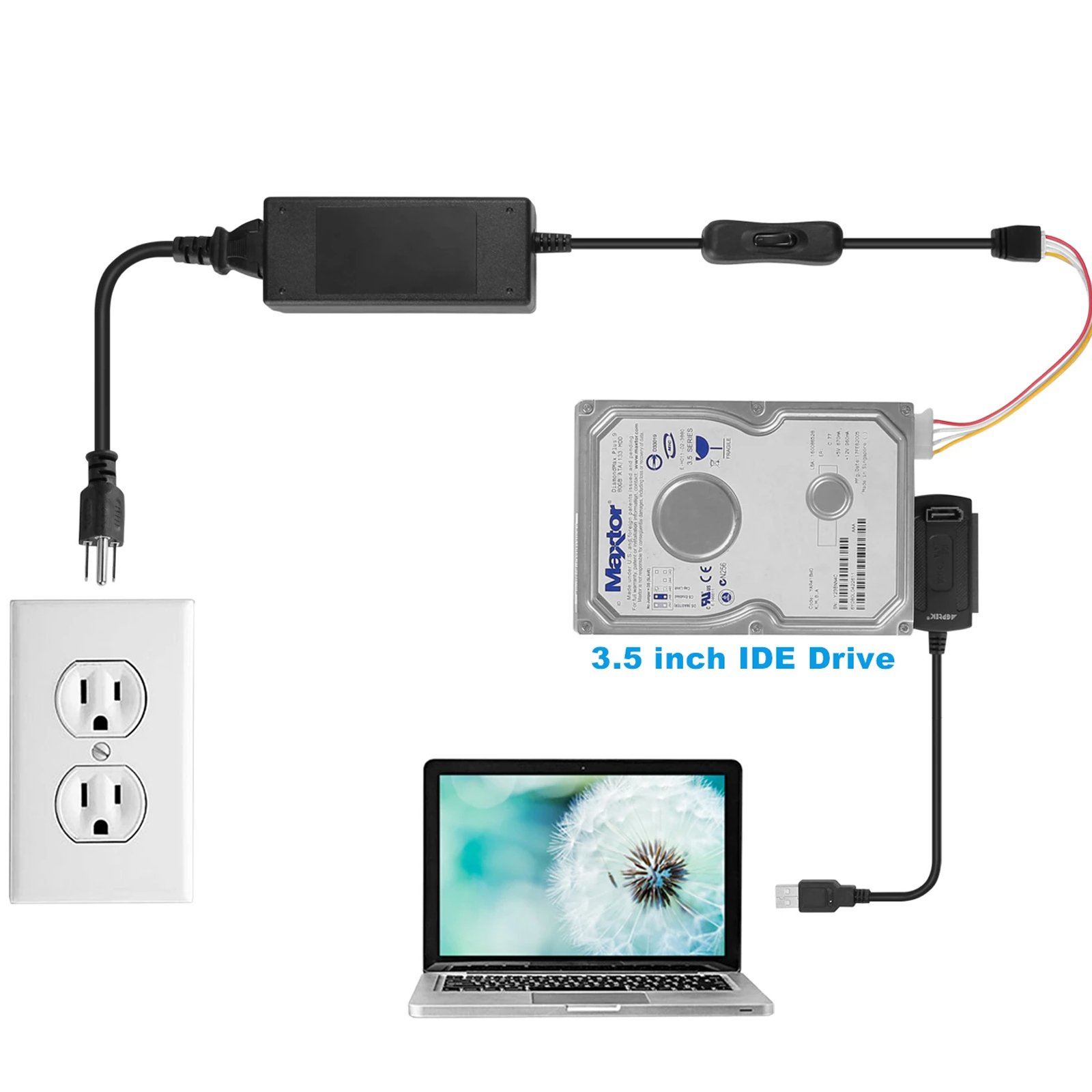 SATA PATA IDE to USB 2.0 Adapter Converter Cable For 2.5" 3.5" Hard Drive Disk Adapter Converter Cable - Tophatter Daily Deals